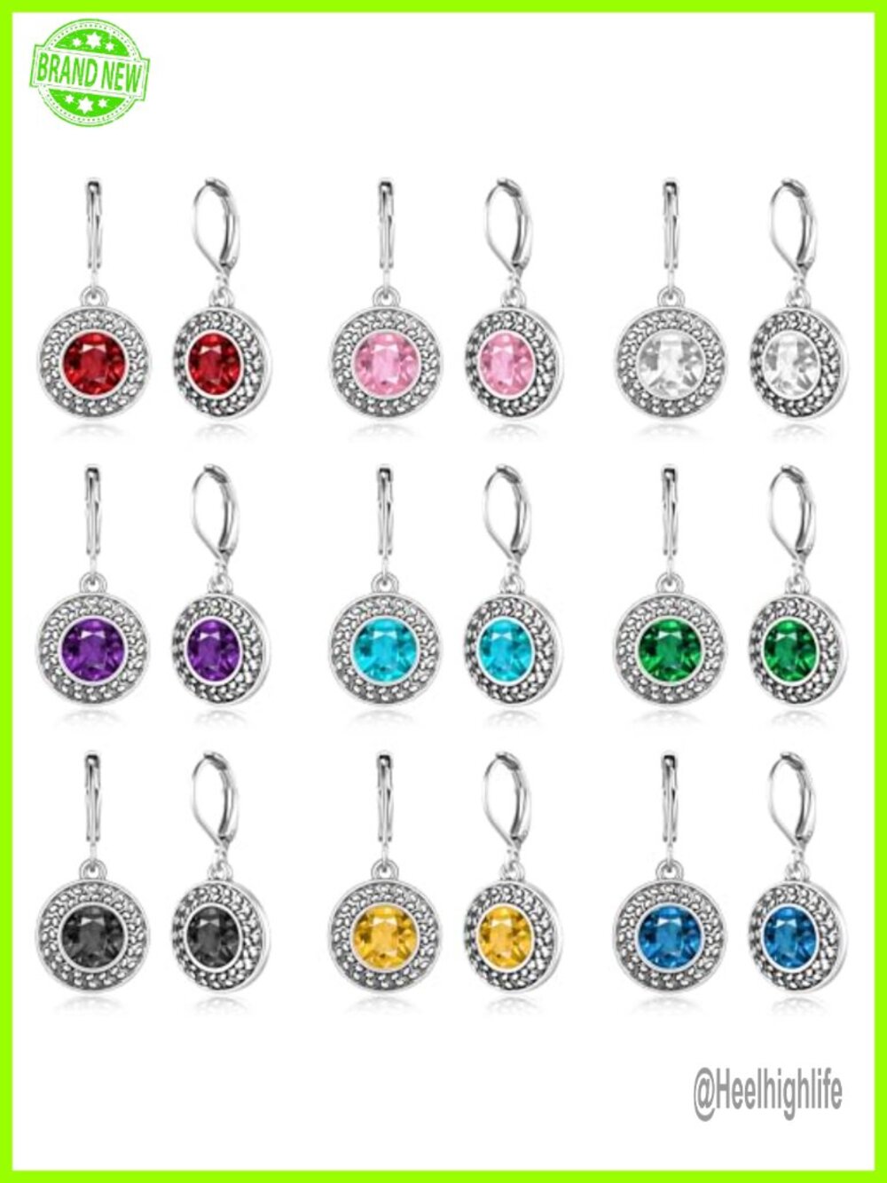 Crystal Drop Dangle Earrings 925 Silver 14K Gold Plated Leverback Boho Set